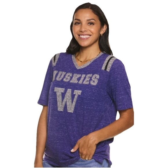 NEW Washington Huskies Colosseum Athletics Purple V Neck Tee Shirt Women's M - Picture 1 of 13